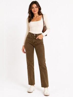 Abercrombie & Fitch Vintage High Rise Straight Jeans Brown Garment Dye Size 23
